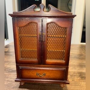 Vintage Jewelry Wooden Cabinet Music Box